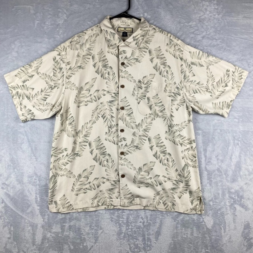 Tommy Bahama Shirt Mens Large White Cream Floral All Over Camp 100% Silk
